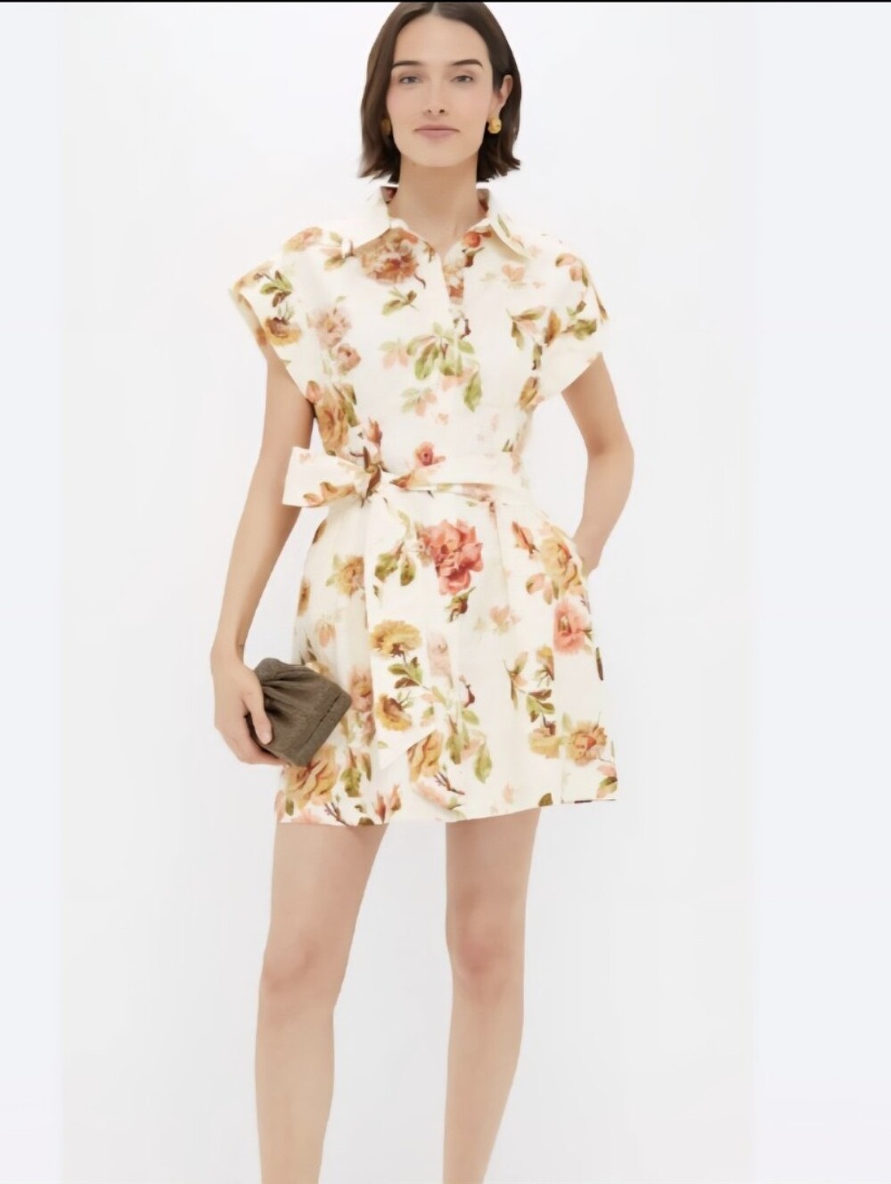 Tuckernuck Cream Floral Tie-Waist Warm Toned Botanical Mini Dress NWT Large